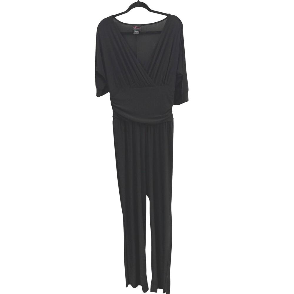 Torrid Black Short Sleeve Jumpsuit V-Neck Stretchy Wide Waist Band Empire Waist